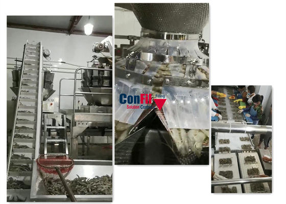 14 Haupt-Multihead Waage für füllende Garnelen-Garnele bereiter Tray Conveyor